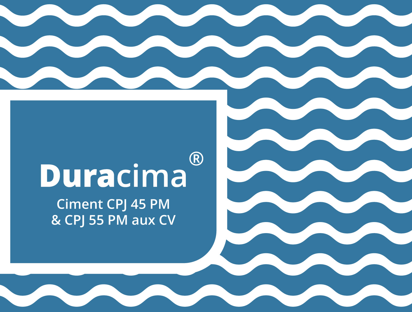 Logo de Duracima avec mention des types de ciments CPJ 45 et 55 PM aux CV
